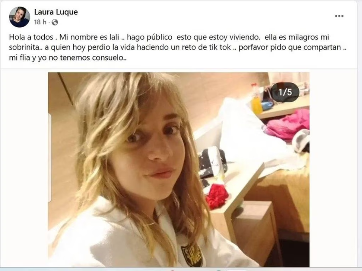 La tía de Milagros pidió que se viralice la situación para evitar futuras muertes. Foto: @laly.luque.98