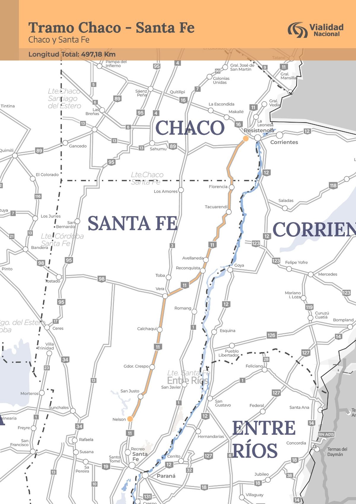 El tramo de la Ruta Nacional 11 bajo licitación en la Red Federal de Concesiones. El tramo de la Ruta Nacional 11 bajo licitación en la Red Federal de Concesiones.