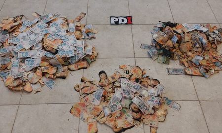 Plata quemada. El dinero que llevaban los narcos en la camioneta que se incendió. Plata quemada. El dinero que llevaban los narcos en la camioneta que se incendió.