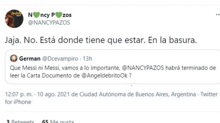 Nancy Pazos tuvo una polémica postura con Ángel de Brito. 