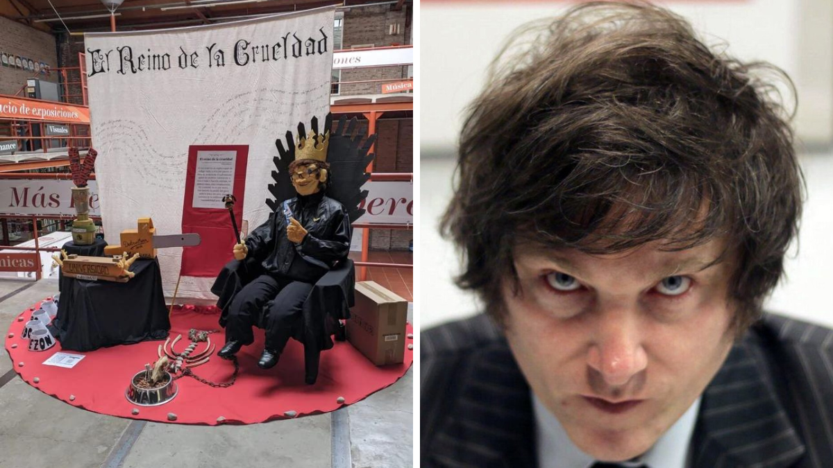 Una desagradable instalación artística anti Javier Milei apareció en una universidad: huesos