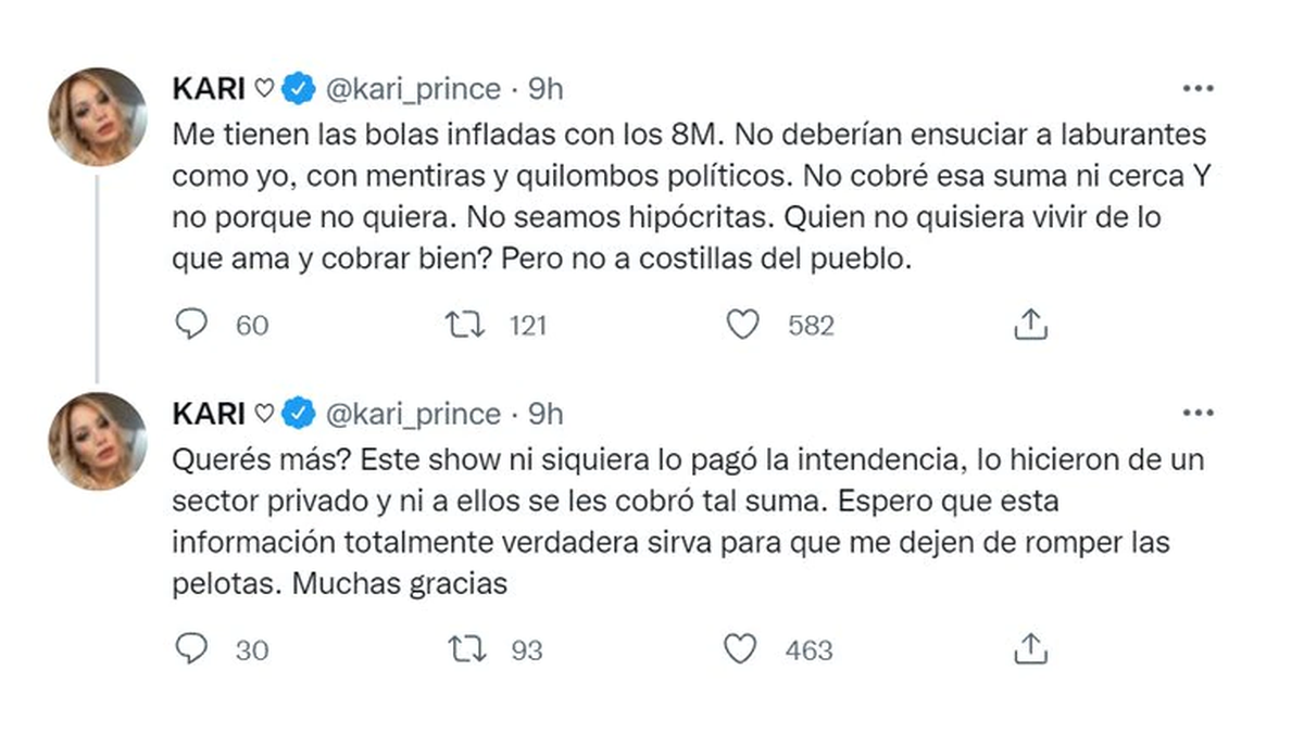 Karina habló del concierto y de los 8 millones de pesos.