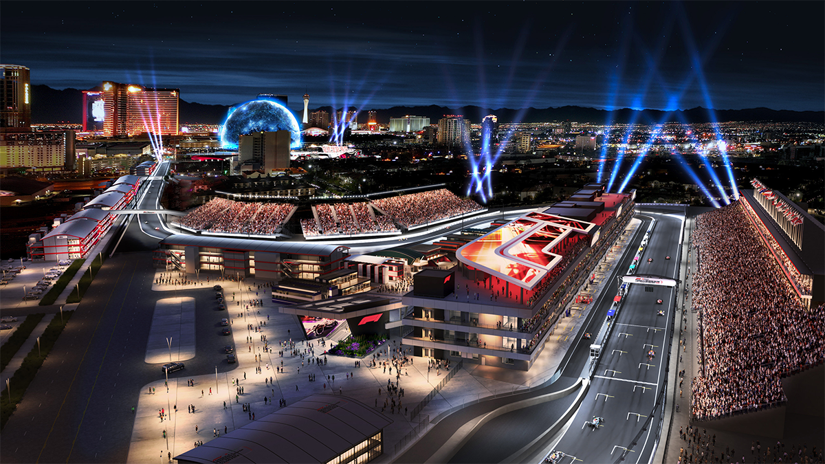 El circuito callejero del Gran Premio de Las Vegas de la Fórmula 1. El circuito callejero del Gran Premio de Las Vegas de la Fórmula 1.