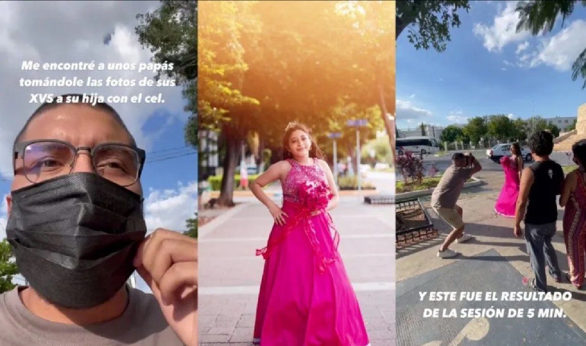 Un fotógrafo vio a una quinceañera en una sesión de fotos casera en la calle y tuvo un gran gesto con ella