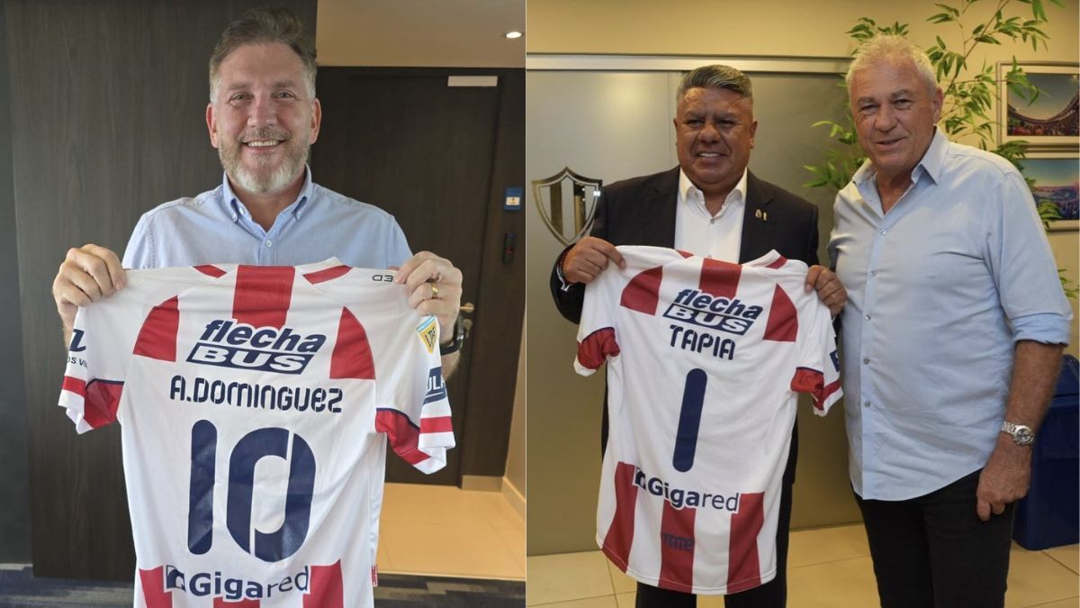 Alejandro Domínguez y Claudio Tapia con la camiseta de Unión