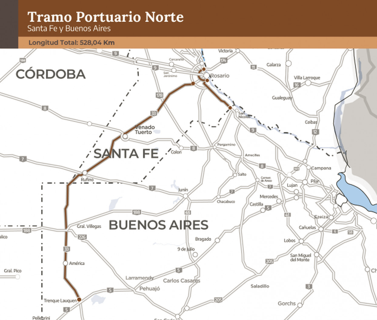 En el Tramo Portuario Norte se licitarán 529 kilómetros de la Ruta Nacional 33 y accesos al Puerto de Rosario. En el Tramo Portuario Norte se licitarán 529 kilómetros de la Ruta Nacional 33 y accesos al Puerto de Rosario.