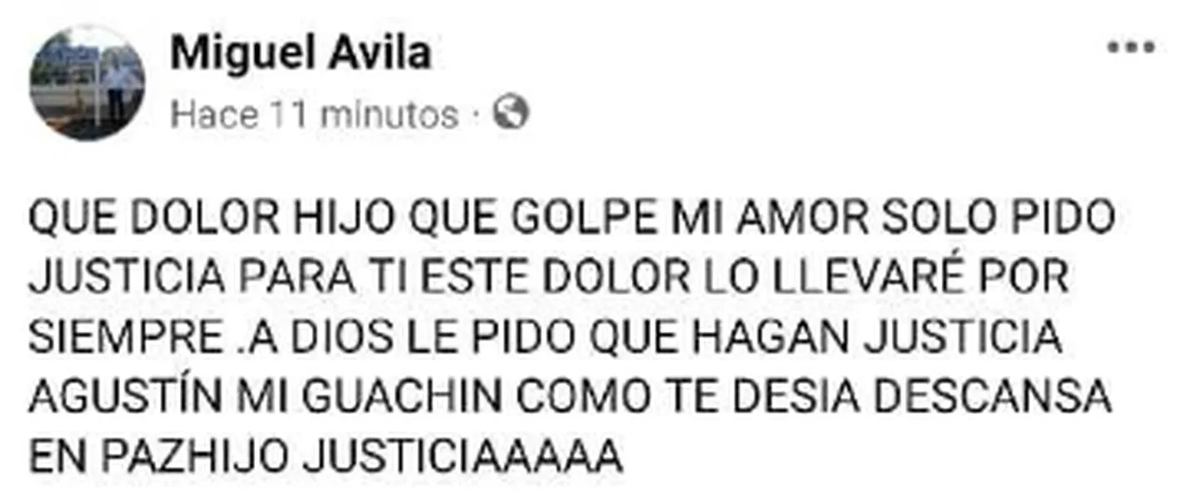 El posteo del papá de la víctima. (Foto: captura Facebook/Miguel Avila)