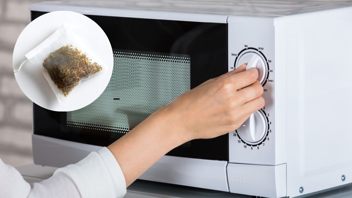 Usar una bolsa de té usada facilita la limpieza del microondas.&nbsp;