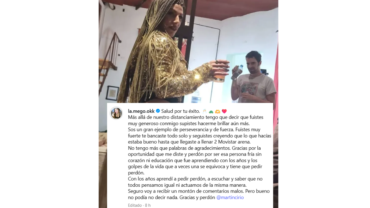 El fuerte descargo de La Mego después del éxito de Martín Cirio en el Movistar Arena.