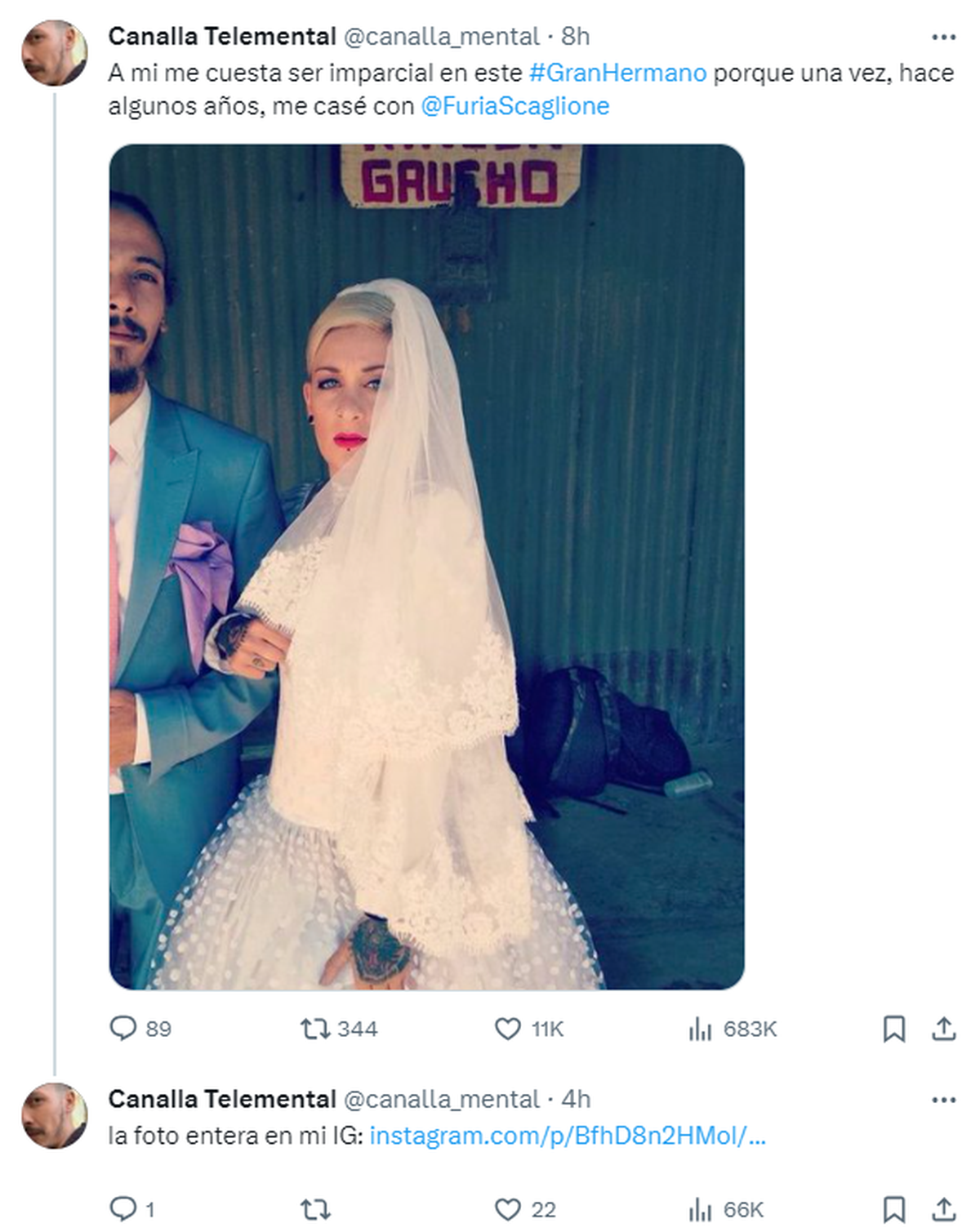 Un usuario de X recordó su boda con Furia, de Gran Hermano. Un usuario de X recordó su boda con Furia, de Gran Hermano.