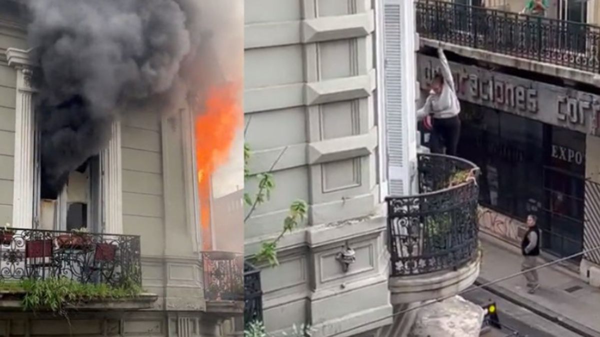 Imágenes de televisión mostraban a una mujer descolgándose con la ayuda de un cable hacia la calle desde el departamento siniestrado.