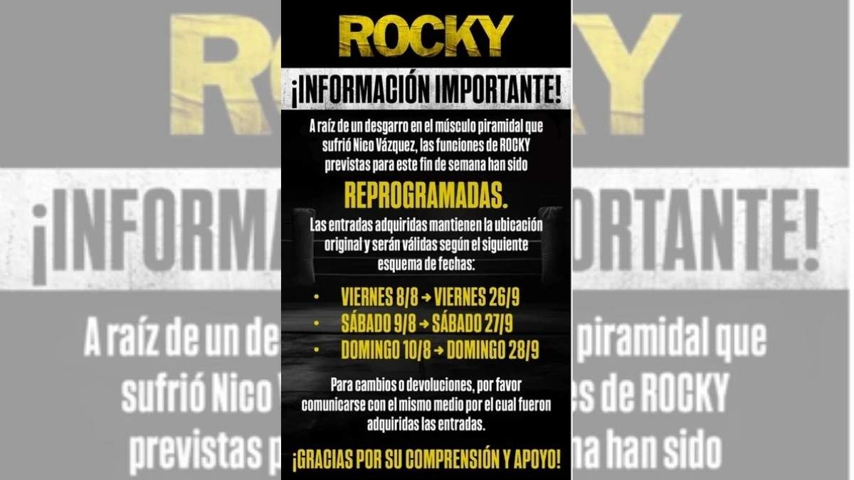 Nico Vázquez debió suspender varias lesiones de Rocky, su obra de teatro. Nico Vázquez debió suspender varias lesiones de Rocky, su obra de teatro.