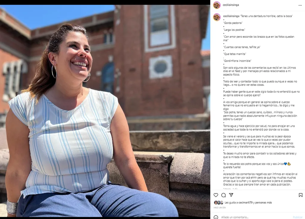 Cecilia Insigna realizo una reflexión sobre los mensajes que recibe. (Captura de Instagram @ceciliainsinga)