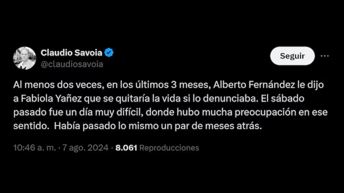 El periodista Claudio Savoia afirmó que Alberto Fernández había intentado quitarse la vida en varias ocasiones. El periodista Claudio Savoia afirmó que Alberto Fernández había intentado quitarse la vida en varias ocasiones.