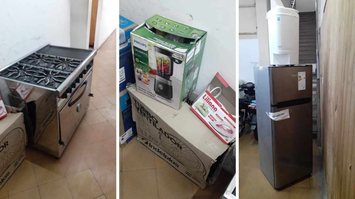 Parte de los electrodomésticos que fueron secuestrados en la causa. 
