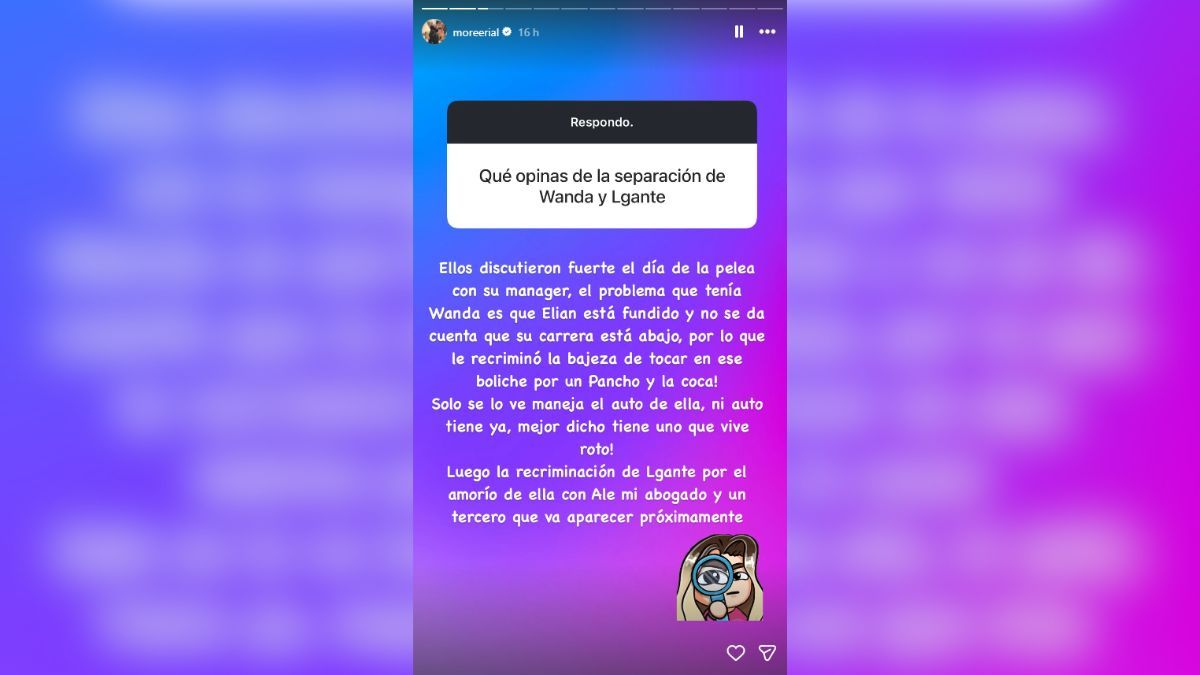 Morena Rial dio su versión de la ruptura entre Wanda Nara y L-Gante. Morena Rial dio su versión de la ruptura entre Wanda Nara y L-Gante.