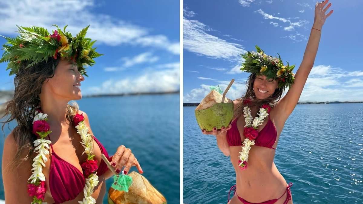 Pampita se lució en la polinesia francesa con una microbikini color borgoña con manicura a juego. Pampita se lució en la polinesia francesa con una microbikini color borgoña con manicura a juego. 