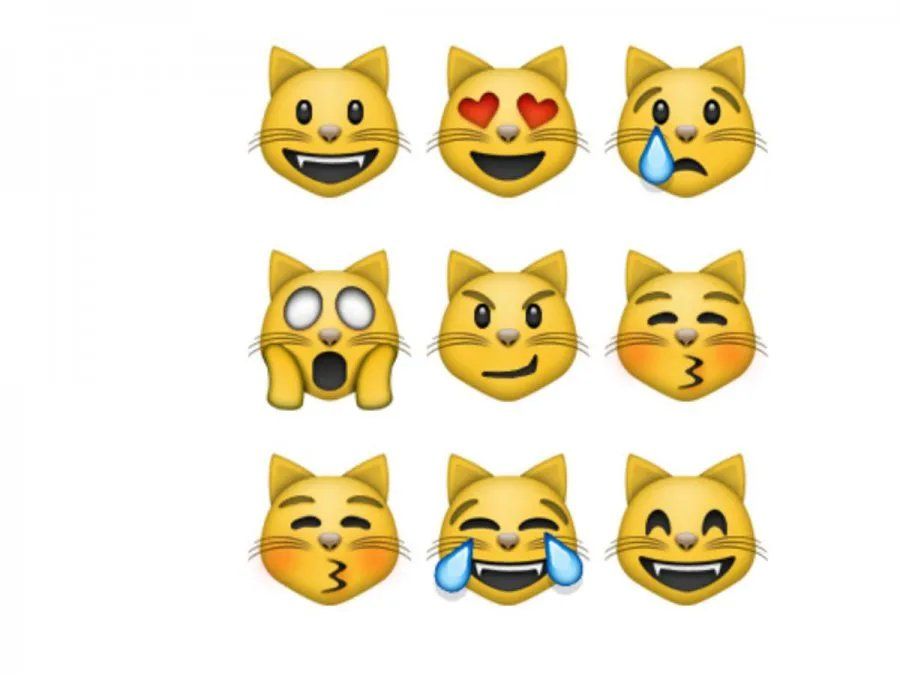 9 emojis de gatos con diferentes reacciones.