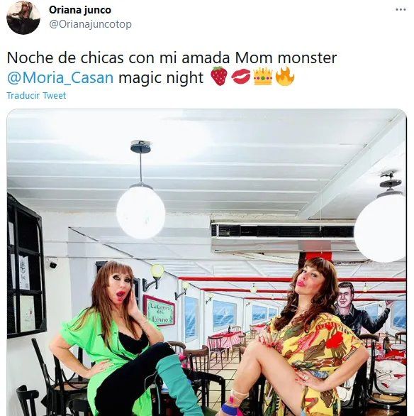 El tuit de Oriana Junco que demuestra que pasó su noche junto a Moria Casán.