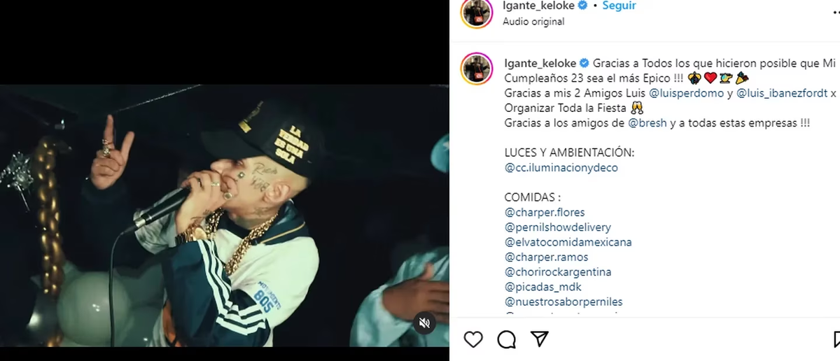 El cantante compartió lo mejor de su cumpleaños. (Foto: captura Instagram/lgante_keloke)
