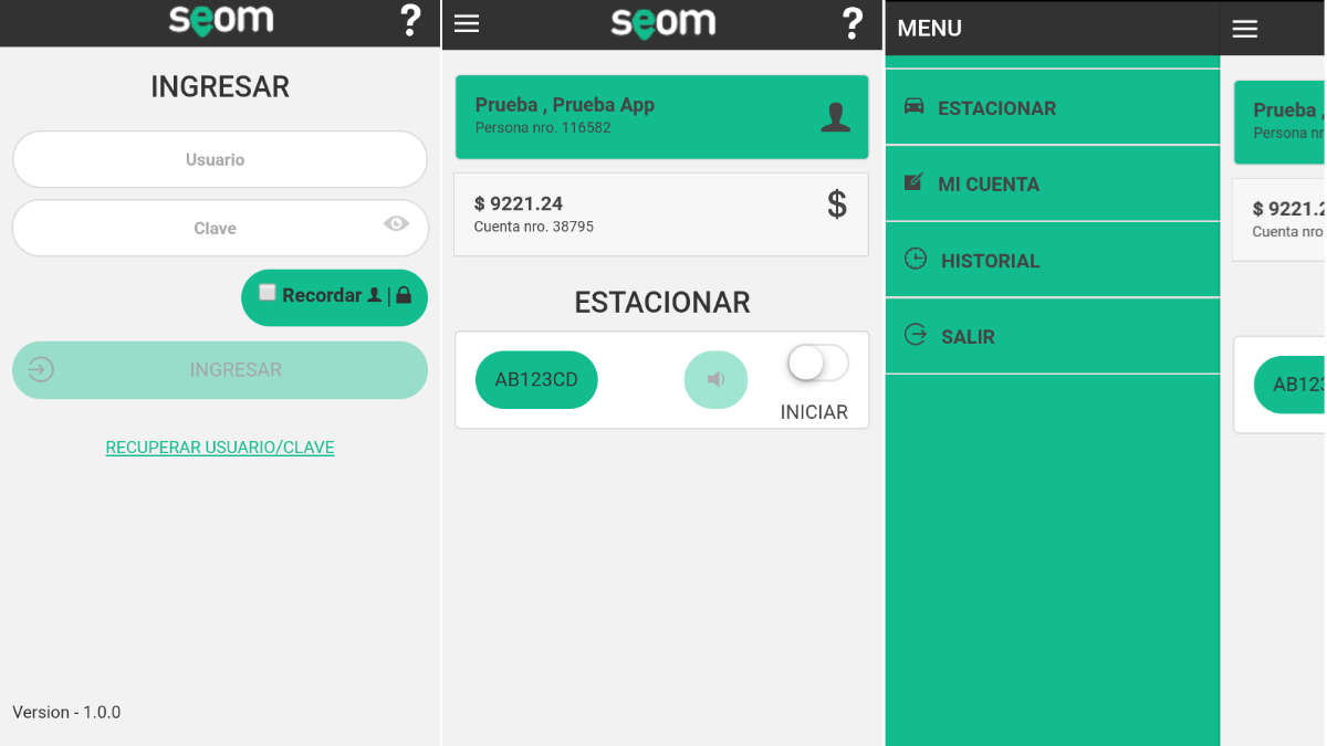 La aplicación SEOM Estacionamiento SFC requiere de un usuario y contraseña. La aplicación SEOM Estacionamiento SFC requiere de un usuario y contraseña.