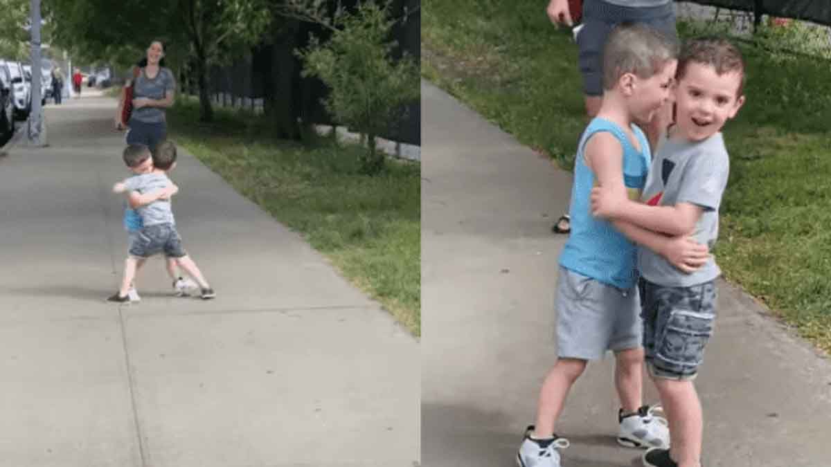 Un par de amigos cautivan con un tierno reencuentro tras cuarentena