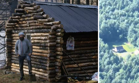 Ken Smith construyó con sus propias manos una cabaña de troncos, que tiene un hogar a leña, pero carece de electricidad y agua corriente.