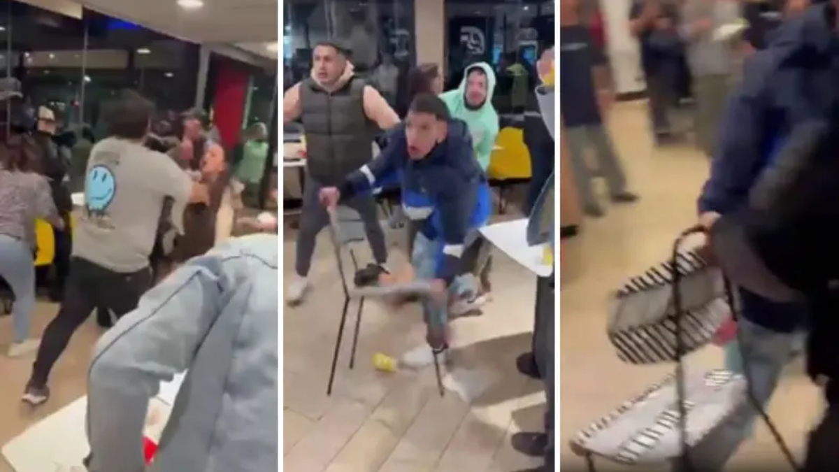 Piñas, patadas y sillazos: los videos de la batalla campal dentro de una famosa cadena de hamburguesas