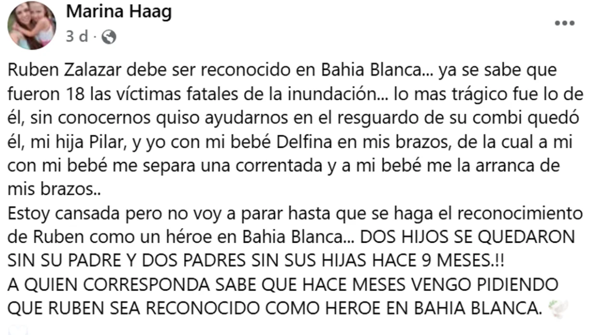 Piden reconocimiento del chofer que rescató a las niñas que murieron en Bahía Blanca.