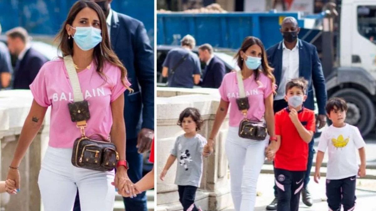 Antonela Roccuzzo y sus hijos hicieron su primer paseo por las calles de París