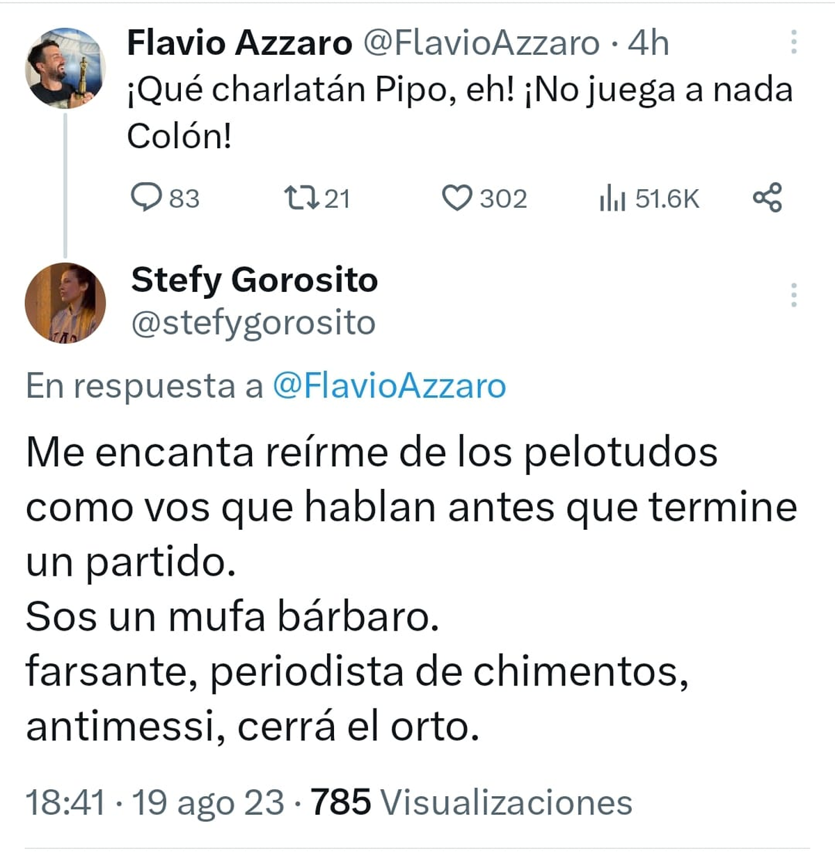 La respuesta de la hija de Néstor Gorosito a Falvio Azzaro. La respuesta de la hija de Néstor Gorosito a Falvio Azzaro.