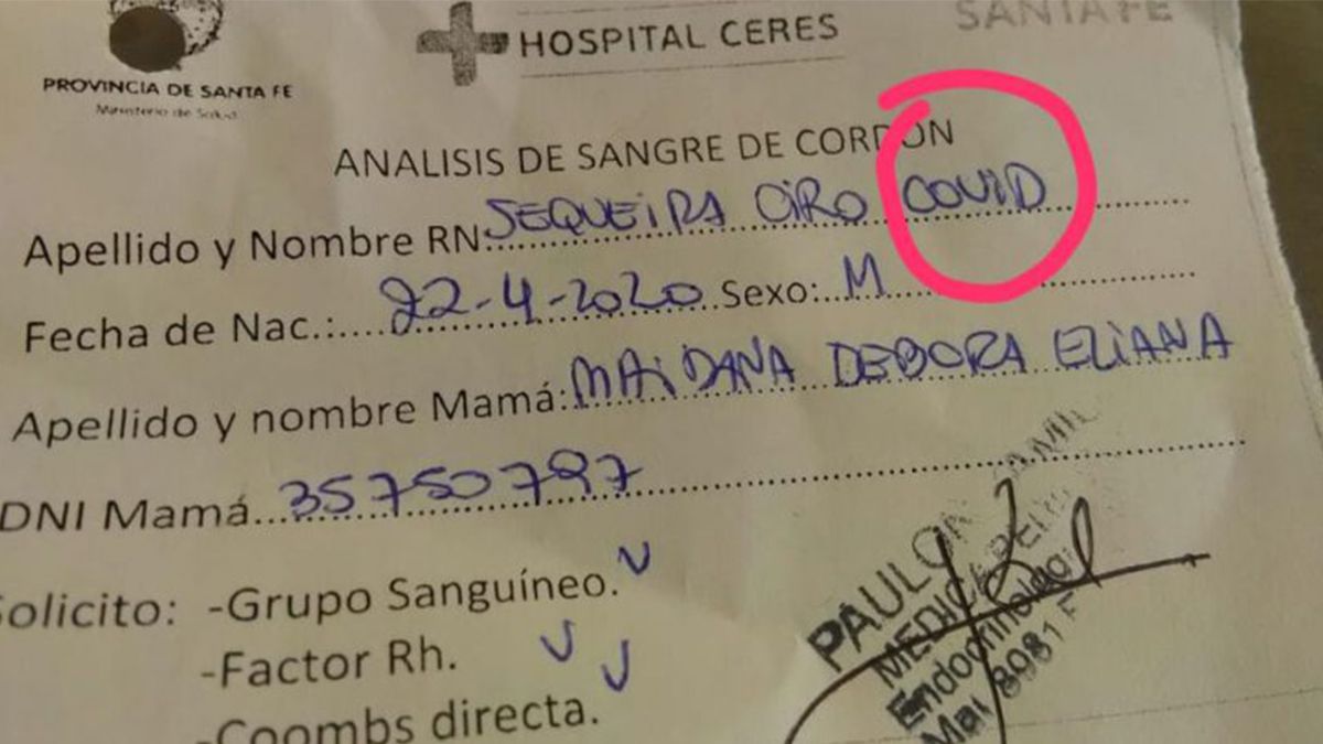 Ciro Covid Sequeira naci&oacute; el mi&eacute;rcoles en la localidad de Ceres. El reci&eacute;n llegado se convirti&oacute; en el primer beb&eacute; de la ciudad nombrado como la pandemia.