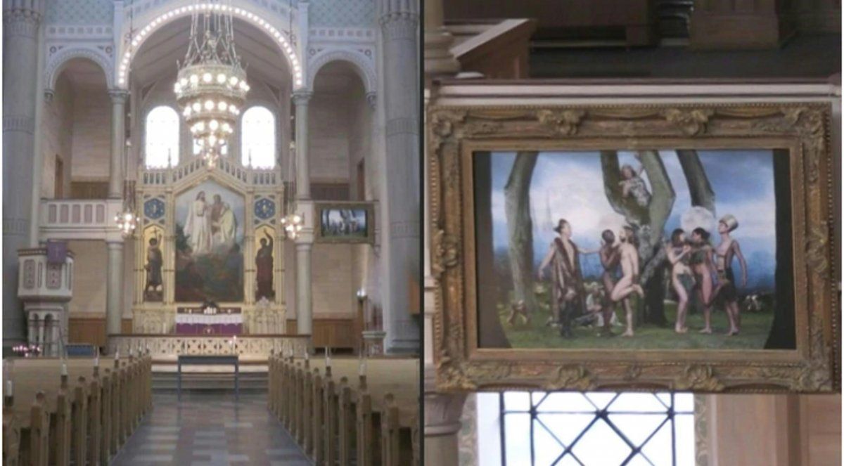 Pintura del pecado original, version LGBT, inquieta a obispado luterano sueco