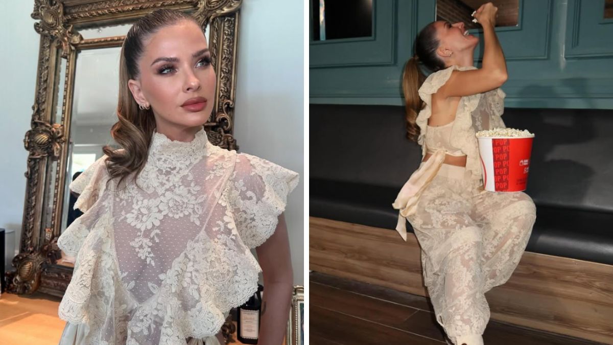 Conjunto color crema de Zimmermann con detalles etéreos, elegido para su estreno de ficción. Conjunto color crema de Zimmermann con detalles etéreos, elegido para su estreno de ficción.