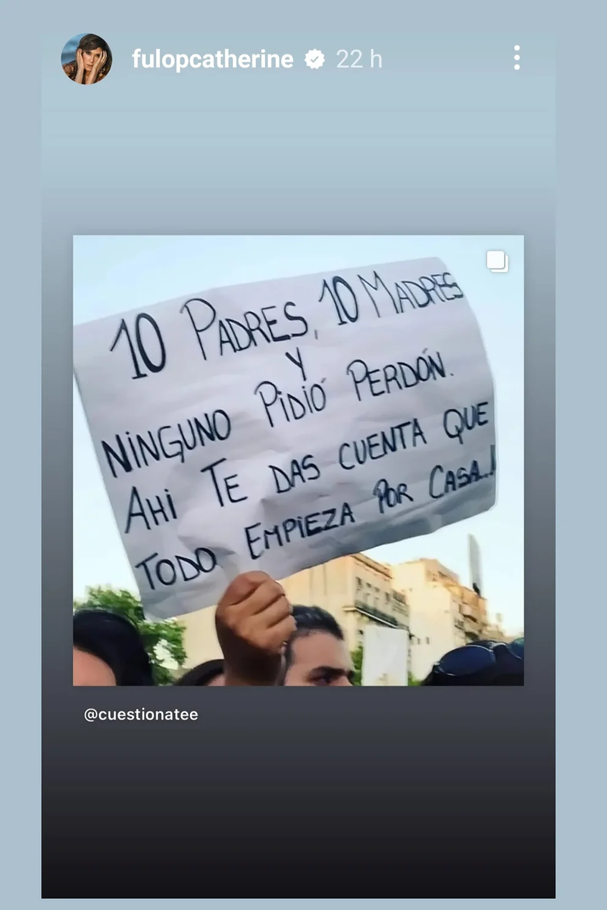 El mensaje que decidió publicar Cathy Fulop en Instagram como pedido de justicia.
