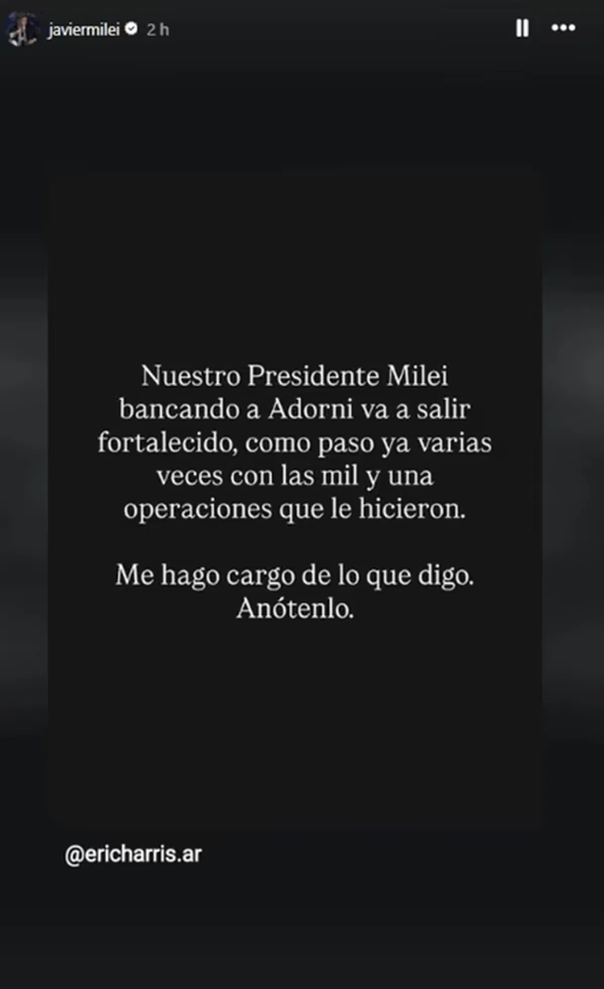 El gesto del mandatario nacional se produjo a través de una publicación en su cuenta de la red social Instagram, en la que se hizo eco de un mensaje redactado por el autor Eric Harris que apuntaba contra las denuncias públicas de los últimos días. El gesto del mandatario nacional se produjo a través de una publicación en su cuenta de la red social Instagram, en la que se hizo eco de un mensaje redactado por el autor Eric Harris que apuntaba contra las denuncias públicas de los últimos días.