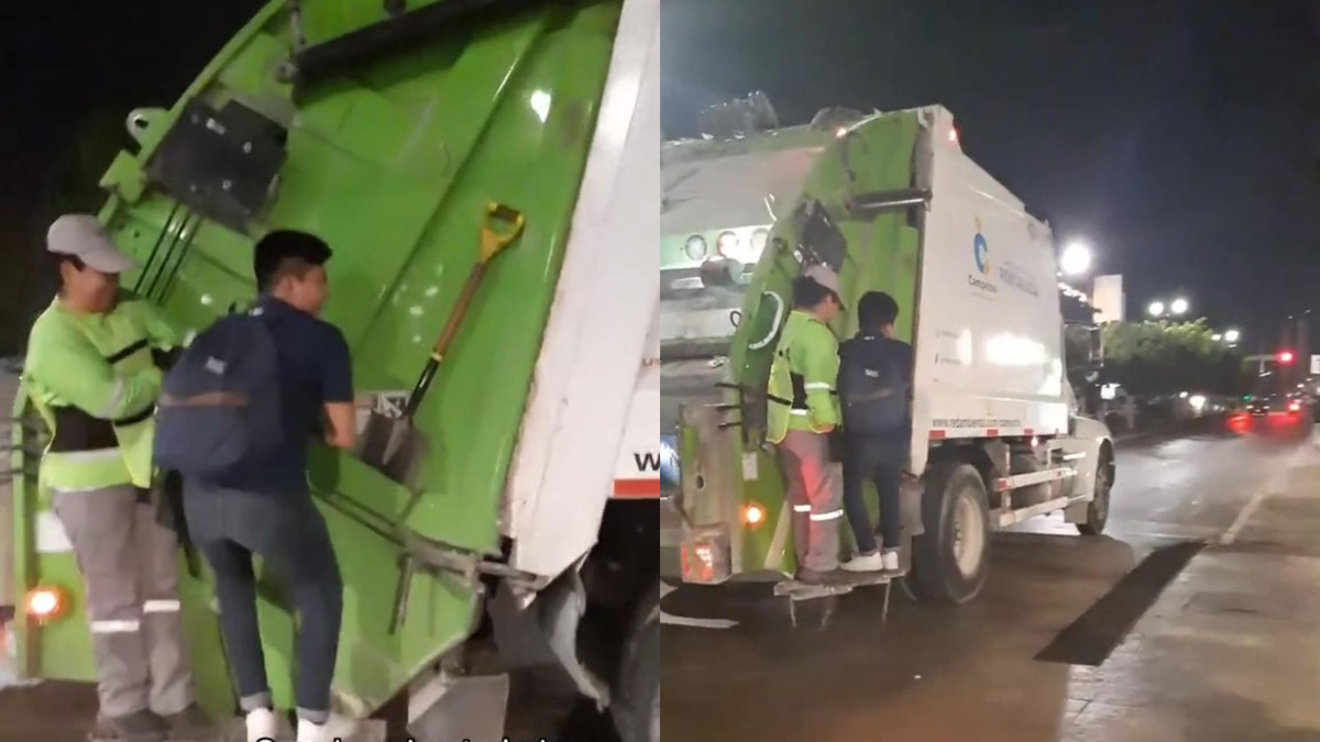 No conseguía taxi y unos trabajadores de un camión de basura lo llevaron gratis