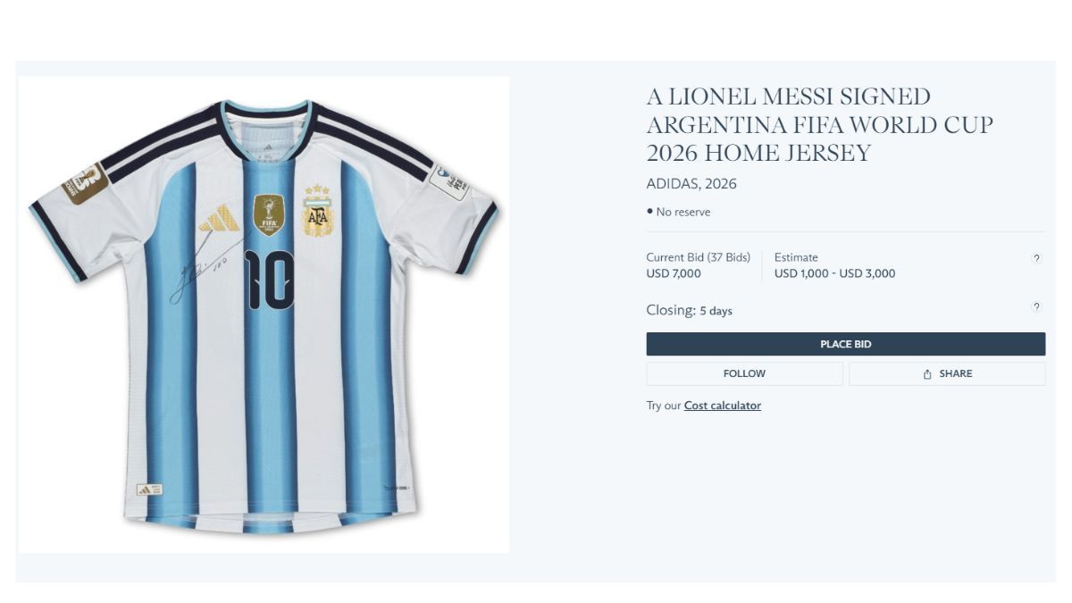 Hasta ahora, la camiseta de Lionel Messi recibió una oferta de US$7.000. Hasta ahora, la camiseta de Lionel Messi recibió una oferta de US$7.000.