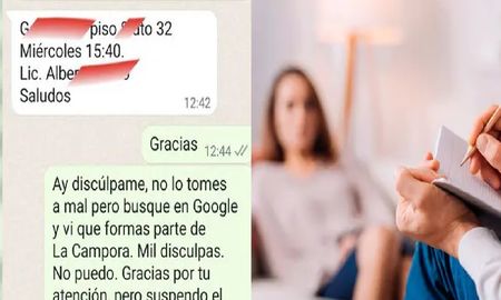 Canceló el turno para su hija con el psicólogo cuando comprobó que era un militante de La Cámpora: polémica Canceló el turno para su hija con el psicólogo cuando comprobó que era un militante de La Cámpora: polémica