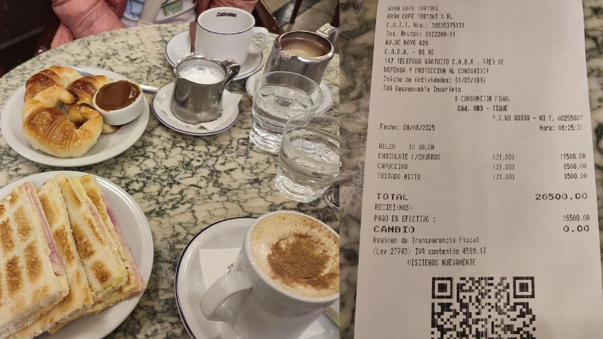 Fue a Café Tortoni y mostró cuánto gastó.