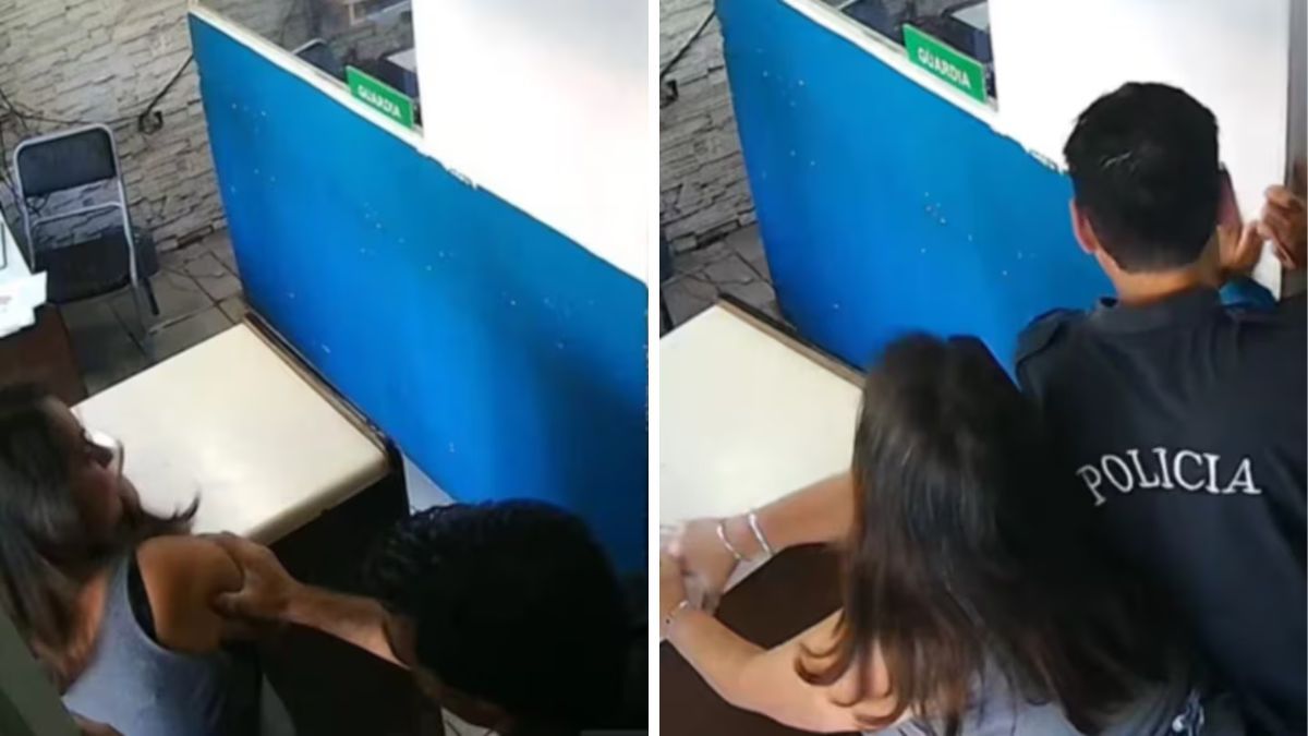 Las cámaras de seguridad de la Comisaría 16° registraron el momento exacto en que el oficial arroja a la mujer al suelo.