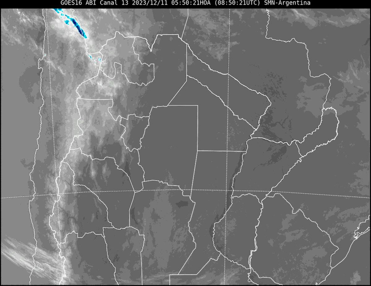 Imagen satelital correspondiente a la mañana del lunes 11 de diciembre de 2023. Imagen satelital correspondiente a la mañana del lunes 11 de diciembre de 2023.