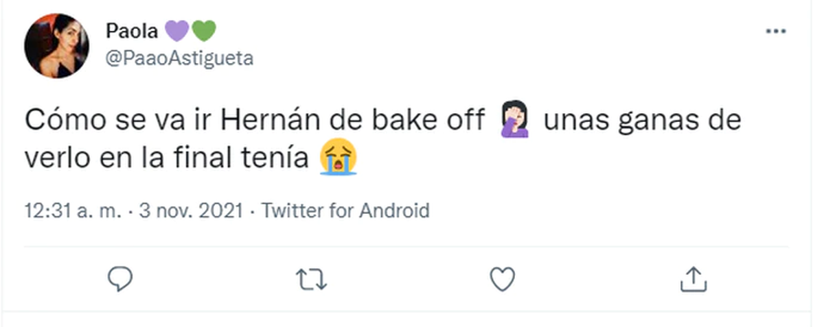 En las redes lamentaron la partida de Hern&aacute;n de Bake Off.