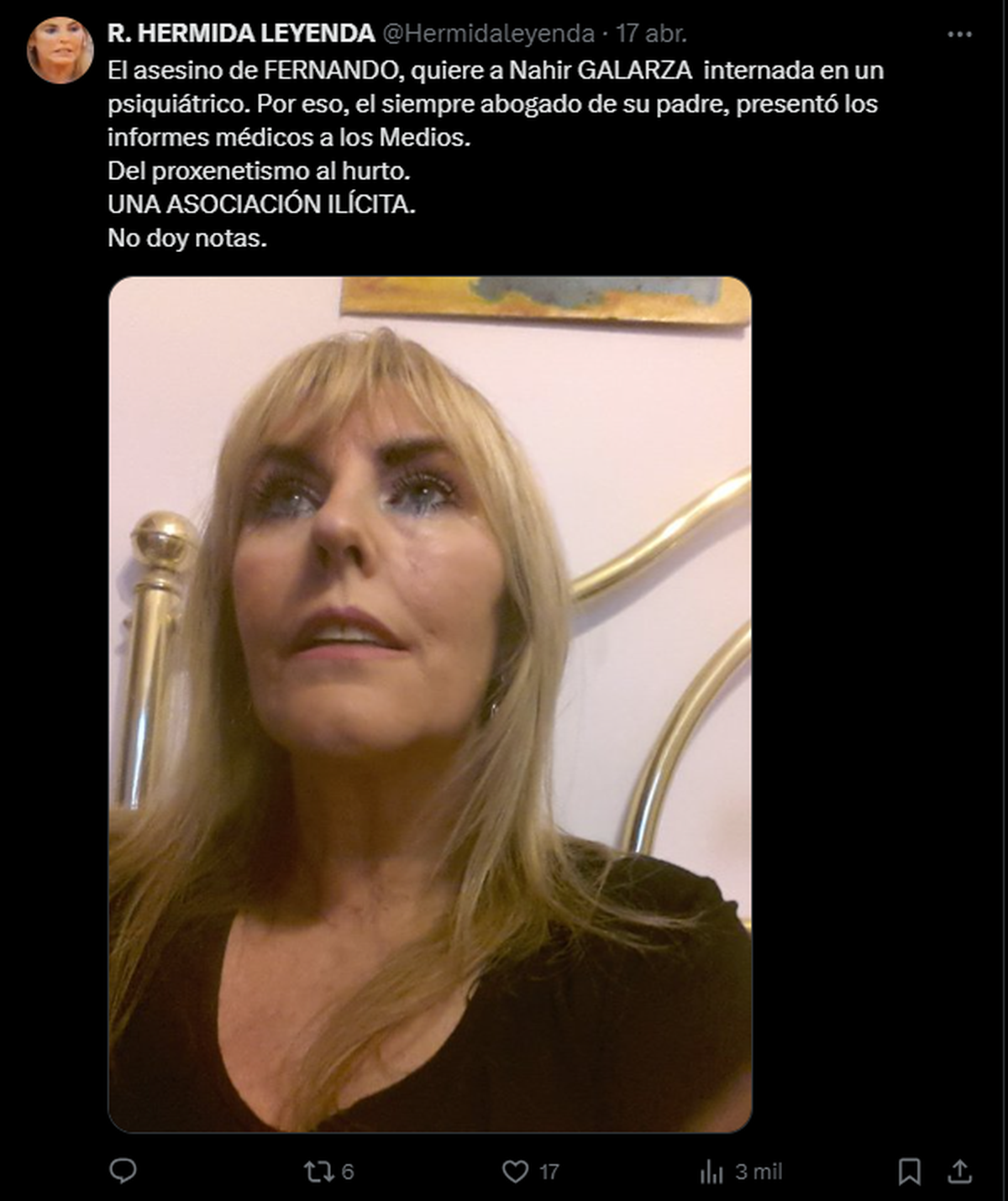 Fuertes denuncias de Raquel Hermida, exabogada de Nahir Galarza. Fuertes denuncias de Raquel Hermida, exabogada de Nahir Galarza.
