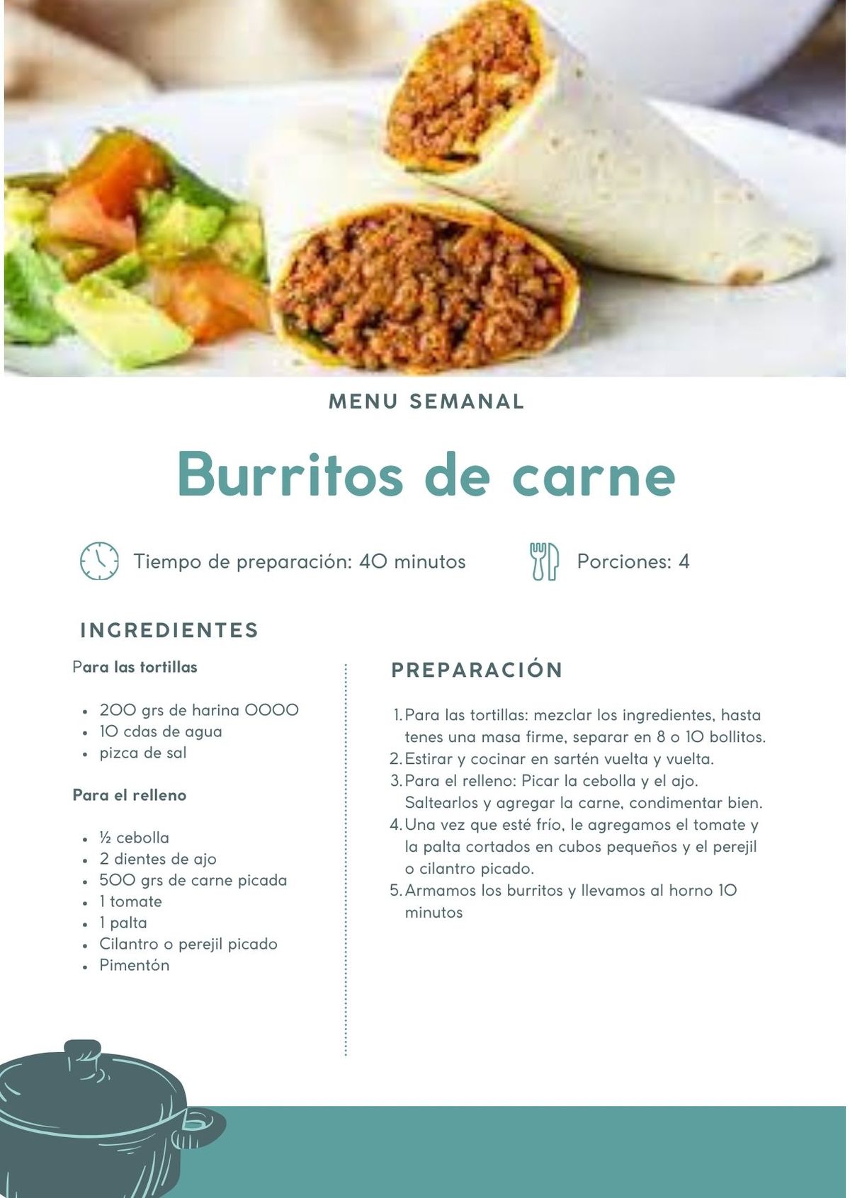 Receta de burritos de carne. Receta de burritos de carne.