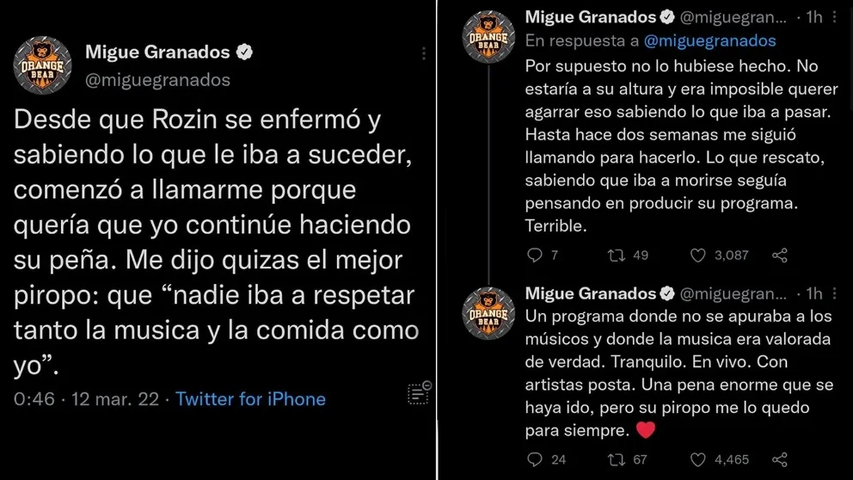 Tweets de Migue Granados.