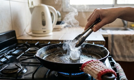 Frotar un cubo de hielo en la sartén caliente: por qué se recomienda antes de asar verduras Frotar un cubo de hielo en la sartén caliente: por qué se recomienda antes de asar verduras