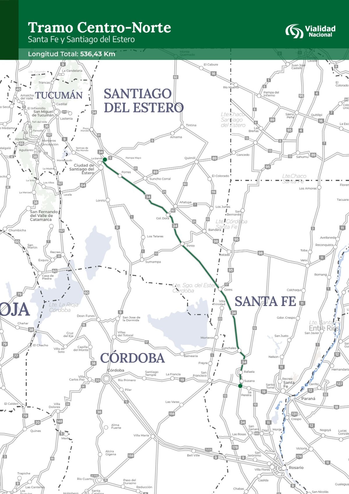 El tramo Centro-norte, que incluye 537 kilómetros de la Ruta Nacional 34. El tramo Centro-norte, que incluye 537 kilómetros de la Ruta Nacional 34.