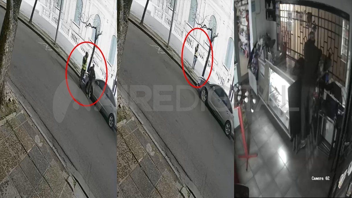 Varios videos muestran cómo dos delincuentes robaron un comercio frente a la UNL mientras el trapito les hacía de campana.