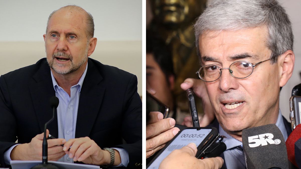Omar Perotti y Waltr Agosto defendieron el esquema de pago de trabajadores estatales.&nbsp;